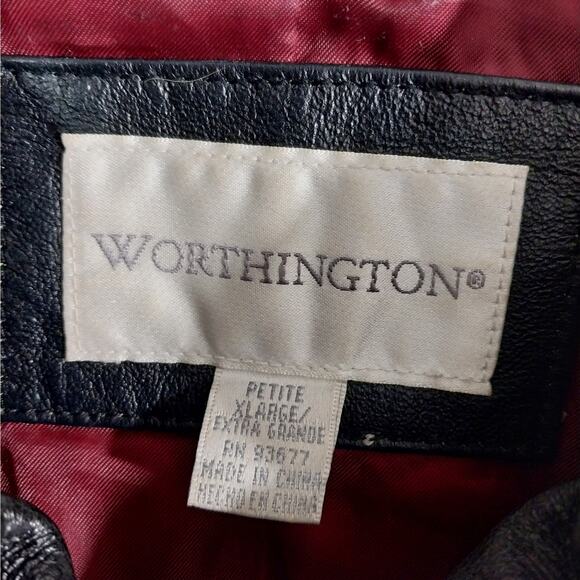 WORTHINGTON! SLEEK BLACK GENUINE LEATHER HIDDEN FRONT POCKET JACKET COAT! SZ PXL - Picture 9 of 12